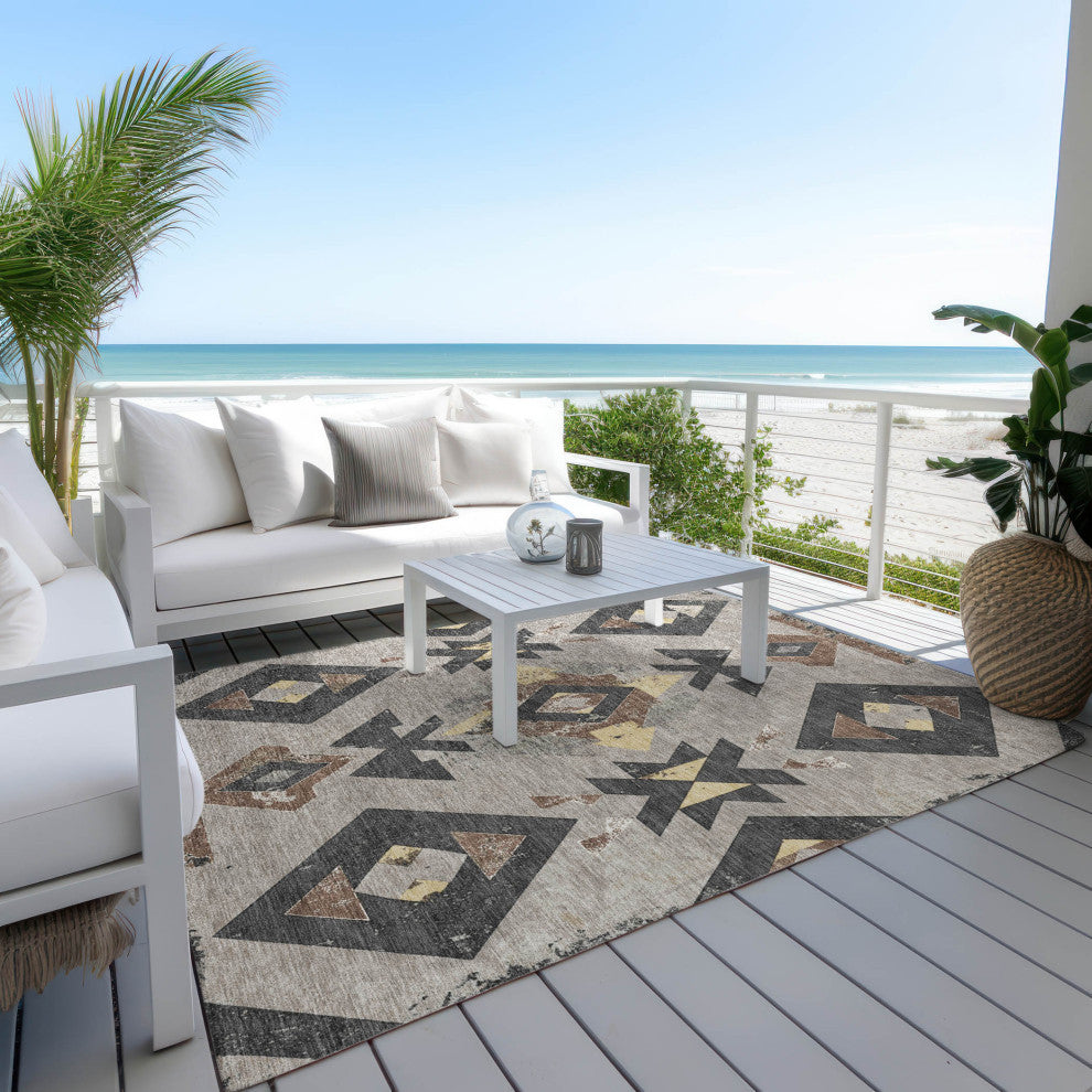 Machine Washable Indoor/Outdoor Chantille ACN1882 Taupe 9' x 12' Rug