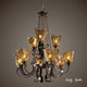 9-Light European Glass and Iron Chandelier