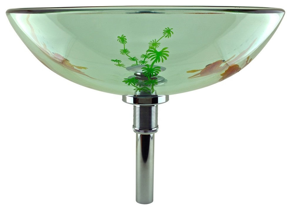Tempered Glass Vessel Sink Koi Fish with Drain