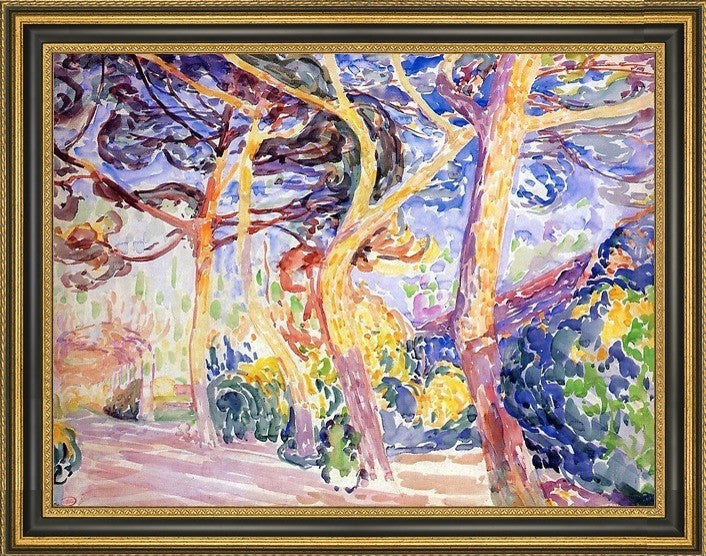 Henri Edmond Cross Under the Pines - 18" x 24" Framed Premium Canvas Print