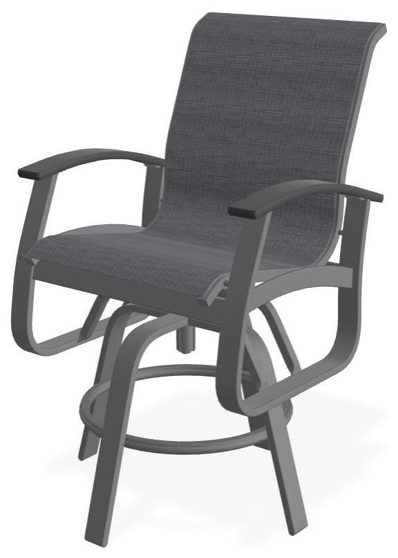 Belle Isle Sling Balcony Height Outdoor Swivel Chair, Augustine Pewter/Graphite