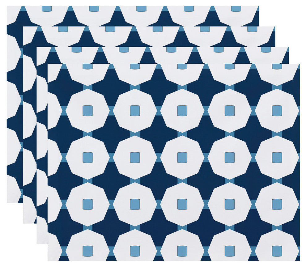 Button Up, Geometric Print Placemat, Blue (Set of 4), 18 x 14"