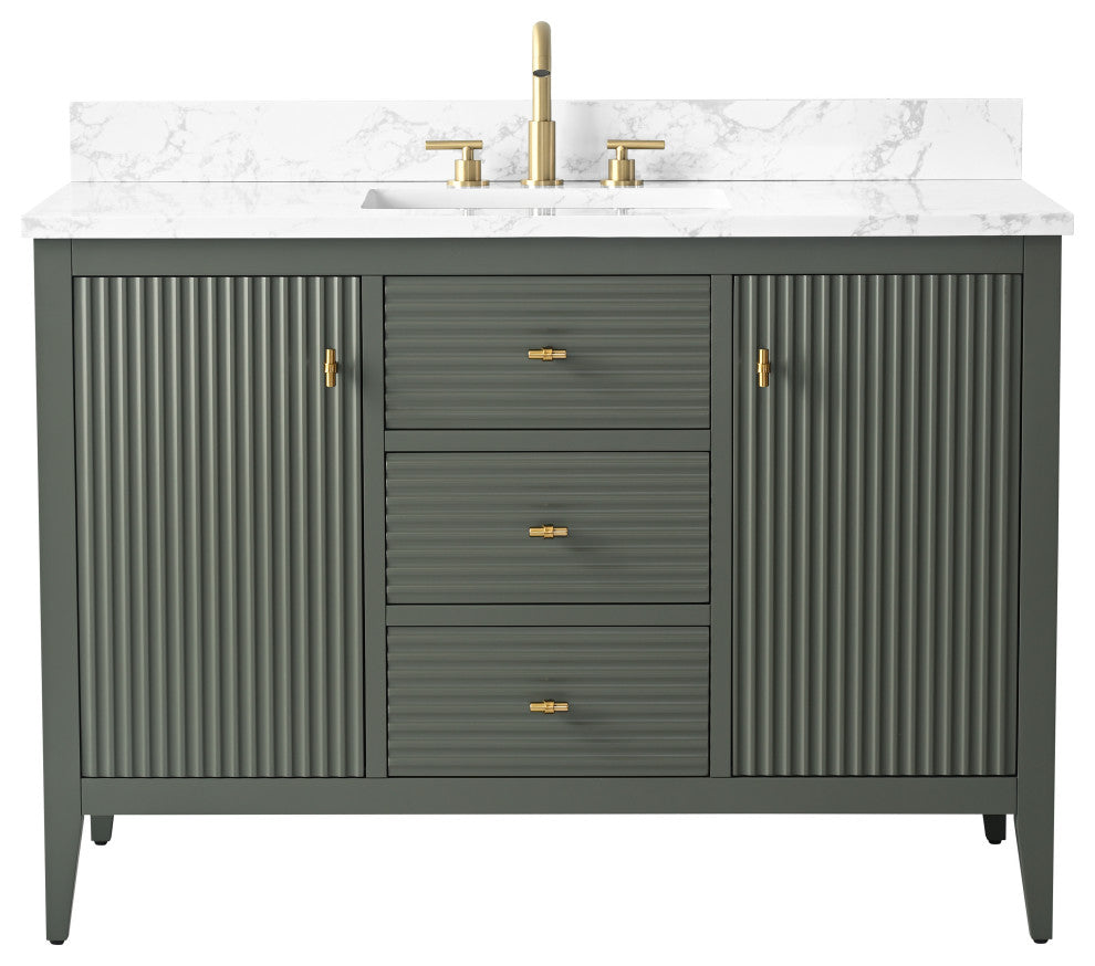 Vanity Art Freestanding Vanity, Vintage Green, 48", Single Sink, Golden Brushed