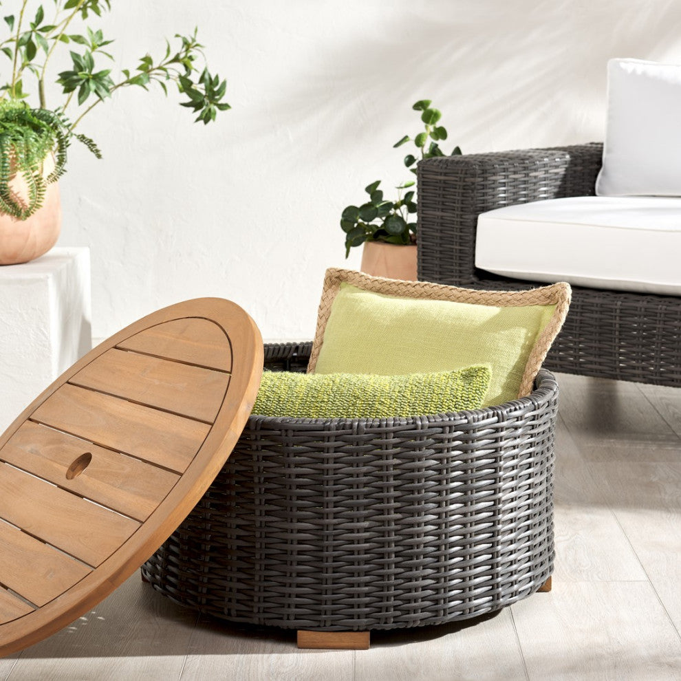 Safavieh Couture Indoor-Outdoor Anguilla Wicker Coffee Table, Dark Grey