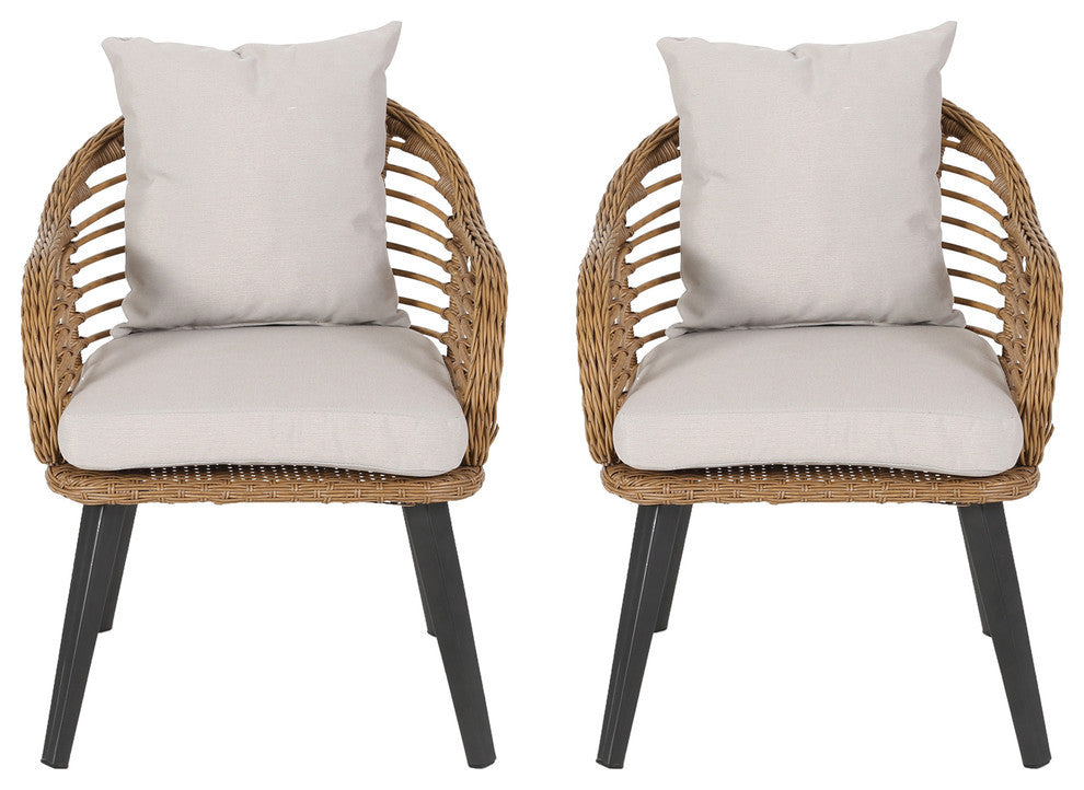 Becky Indoor Wicker Club Chairs with Cushions, Set of 2, Light Brown, Black, Bei