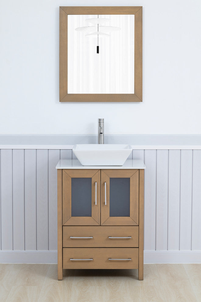 Vanity Art Bathroom Vanity Set With Sink, Natural Oak, 24", Standard Mirror