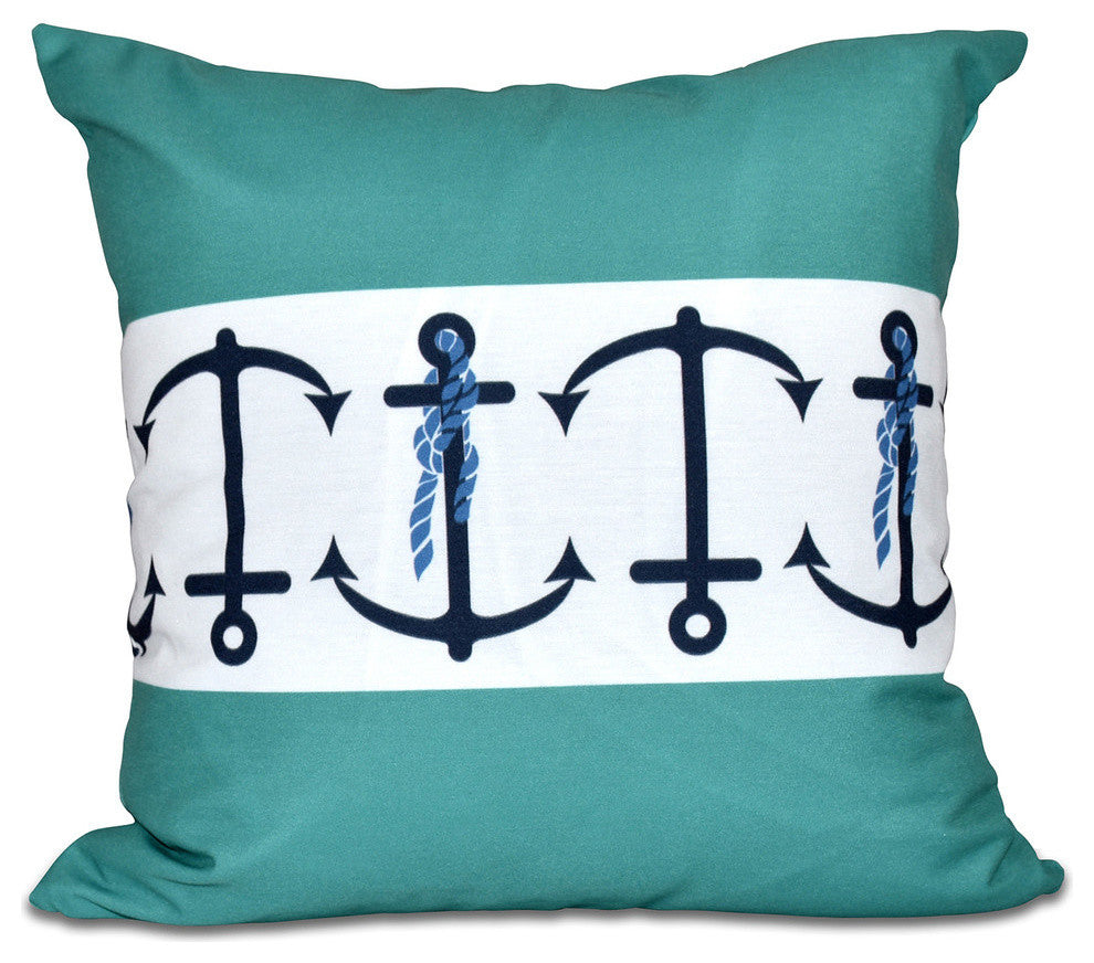Anchor Stripe, Stripe Print Pillow, Green, 16"x16"