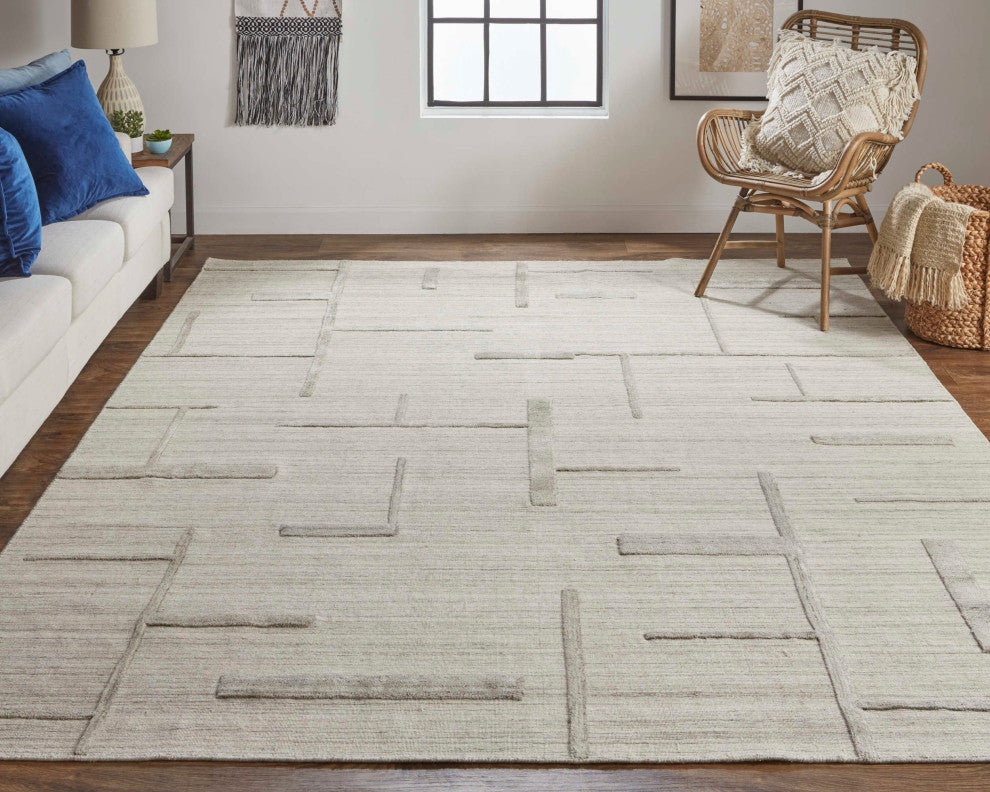 Longridge T8002 Modern/Casual/Scandinavian Area Rug, Ivory/Tan, 8'x10'