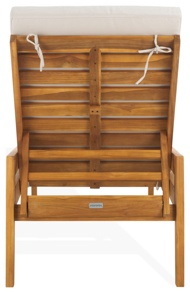Safavieh Couture Indoor-Outdoor Caledonia Teak Chaise Lounge, Natural/White