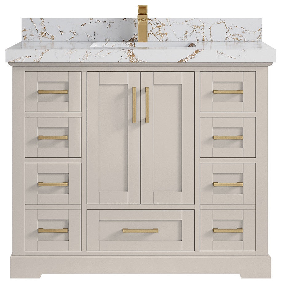 Boston 42" Single Sink Bath Vanity in Fine Grain 2" Viola Gold