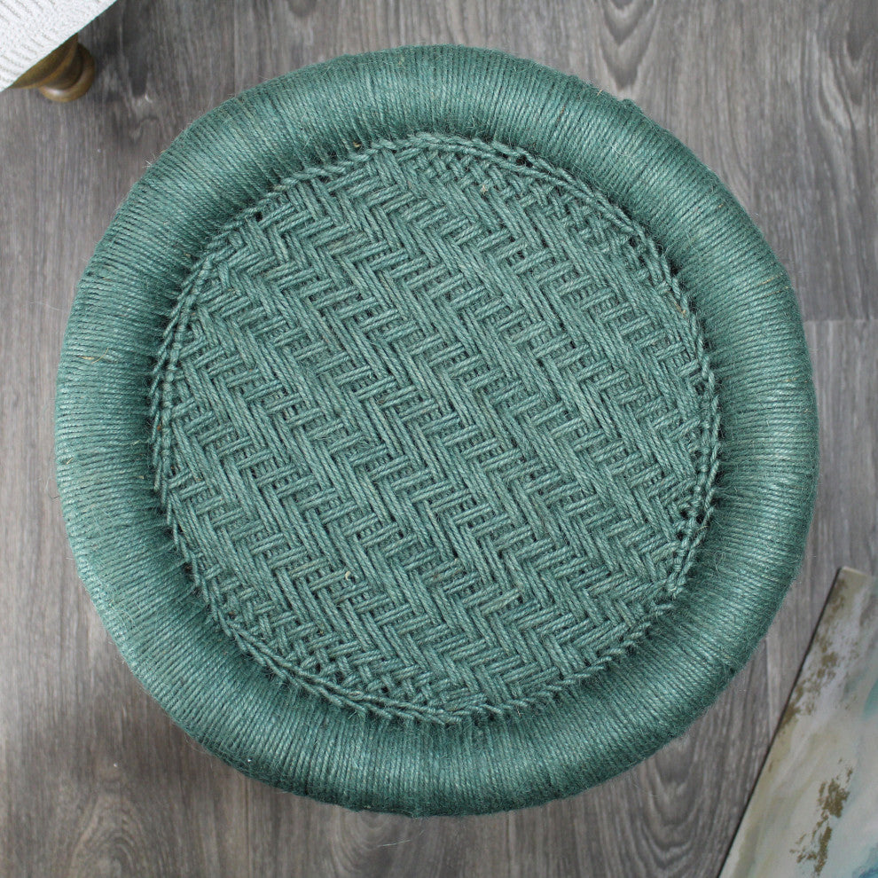 Natural Geo Moray Decorative Handwoven Jute Accent Stool, Set of 2, Green