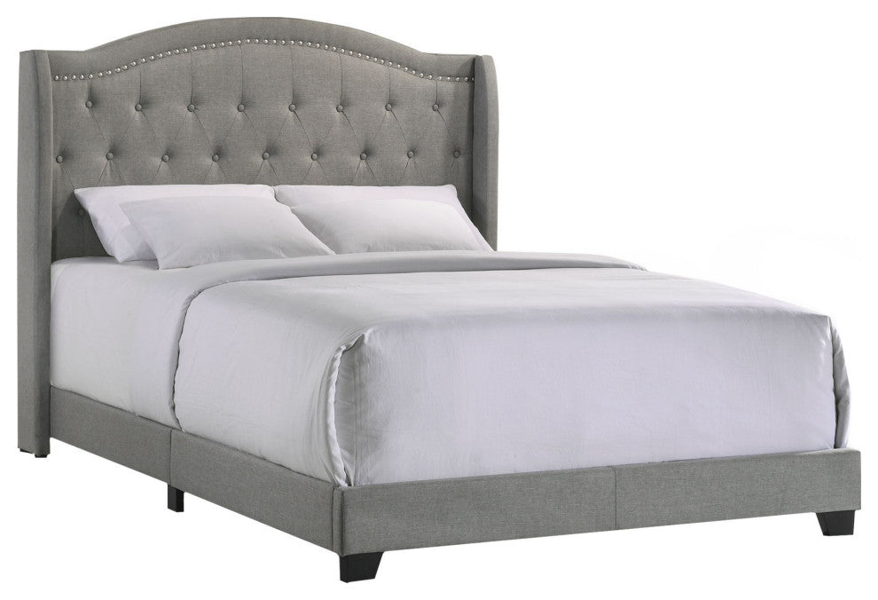 Kent Upholstered Platform Bed, Rhyan Smoke Fabric, Queen