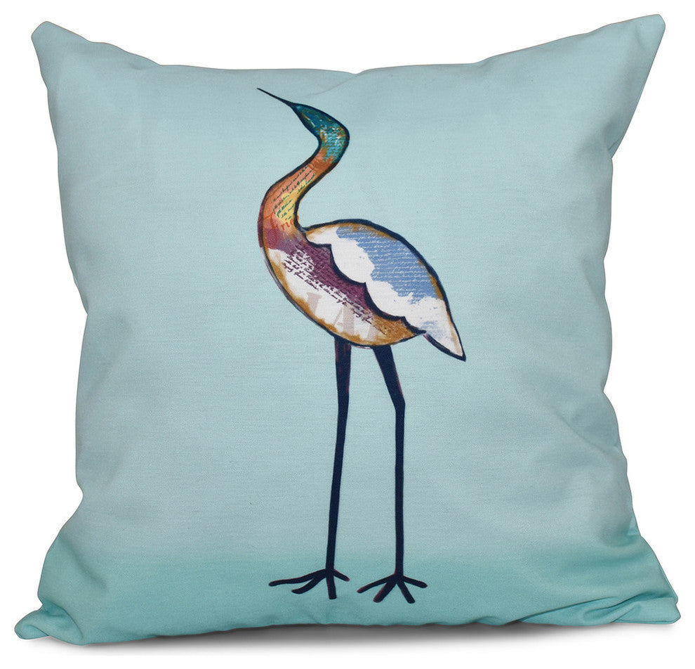 Bird Fashion, Animal Print Pillow, Aqua, 16"x16"