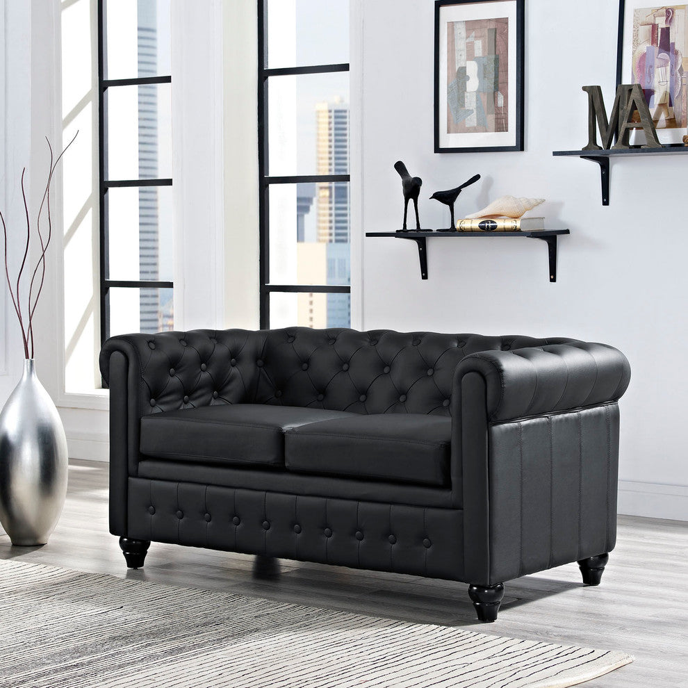 Modern Black Earl Upholstered Vinyl Loveseat