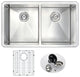 Undermount 32" 0-Hole 50/50 Double Bowl Kitchen Sink,Brushed Satin