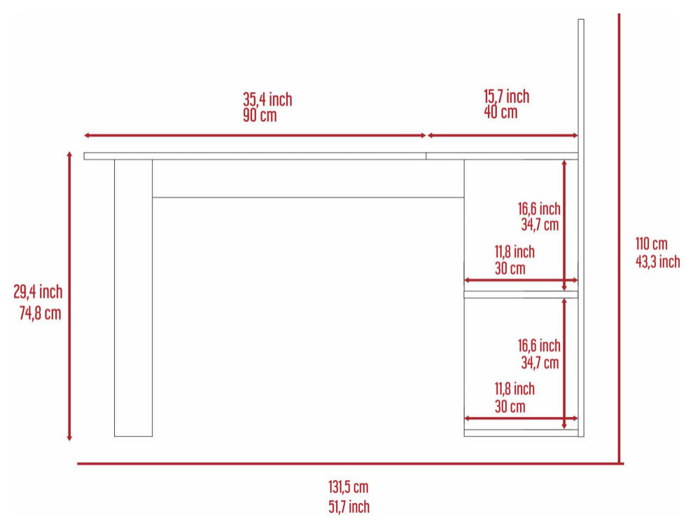Fresno Computer Desk, With 4 Shelves, Gray Oak