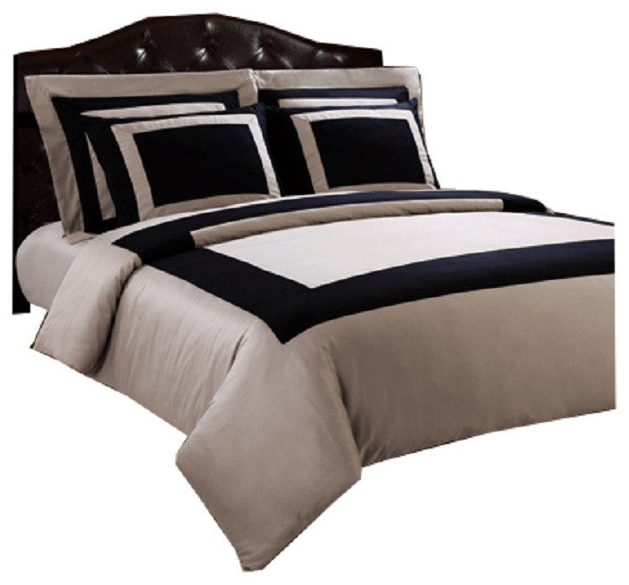 10PC Hotel Cotton Down Alternative Bedding Set, Black and Taupe, California King