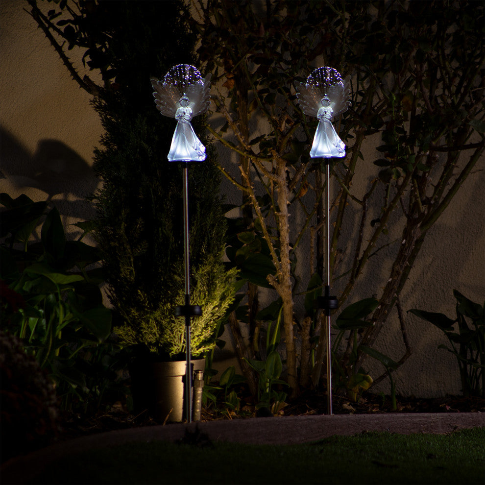 37"�H Outdoor Solar Angel Garden Stakes with Fiber Optic Wings and LED Lights