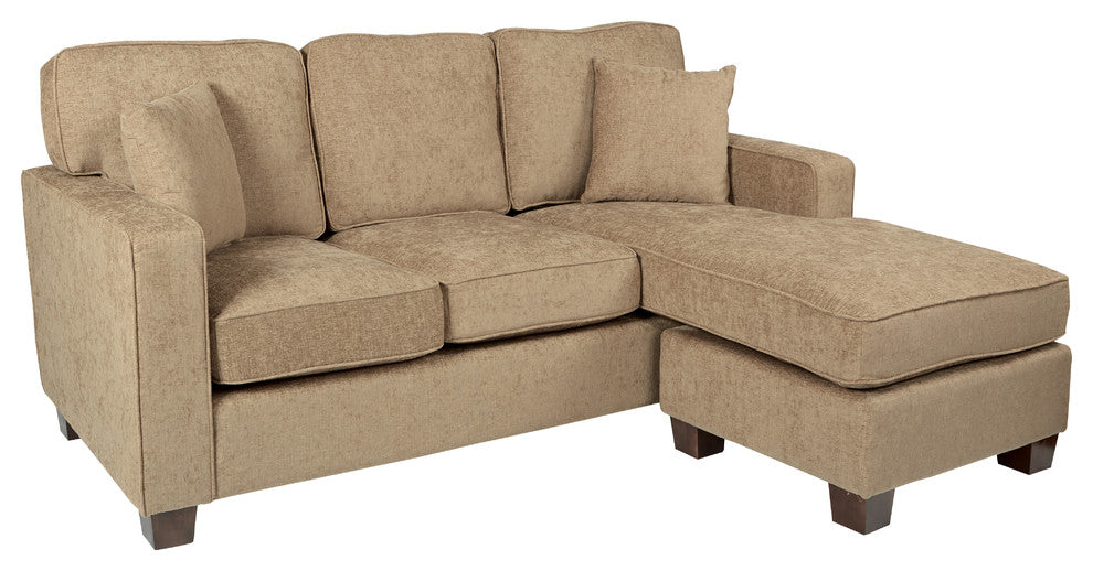Russell Sectional, Earth fabric With 2 Pillows and Coffeeed Legs