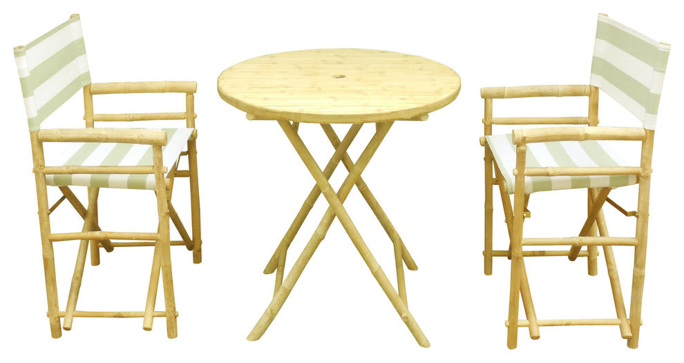 Director Round 3-Piece Table Set, Celadon Stripes