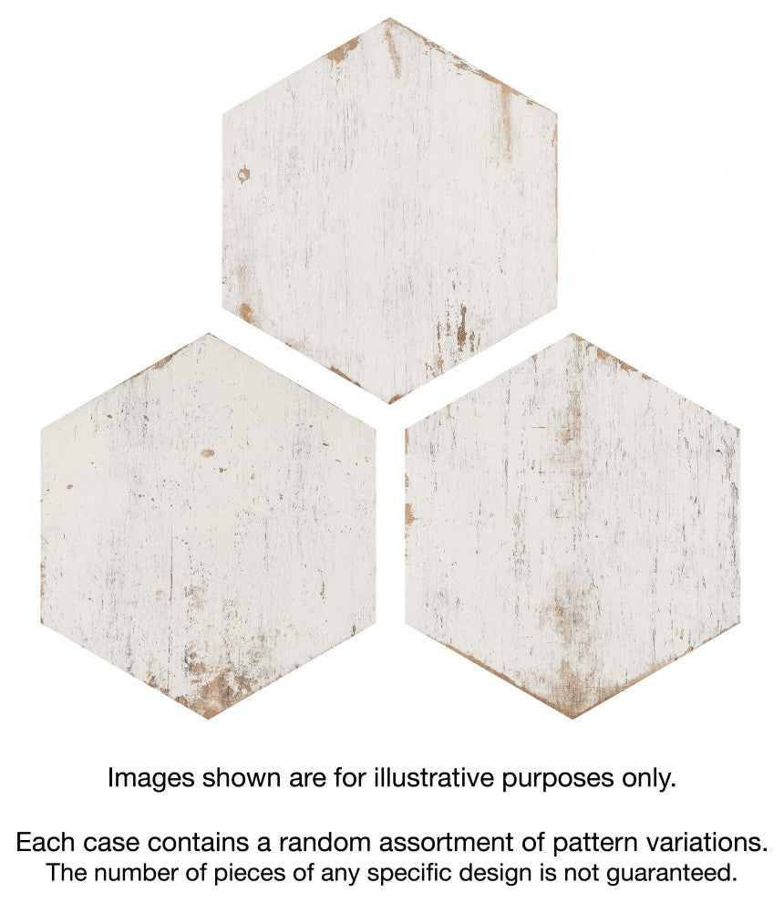 Retro Hex Porcelain Floor and Wall Tile, Blanc