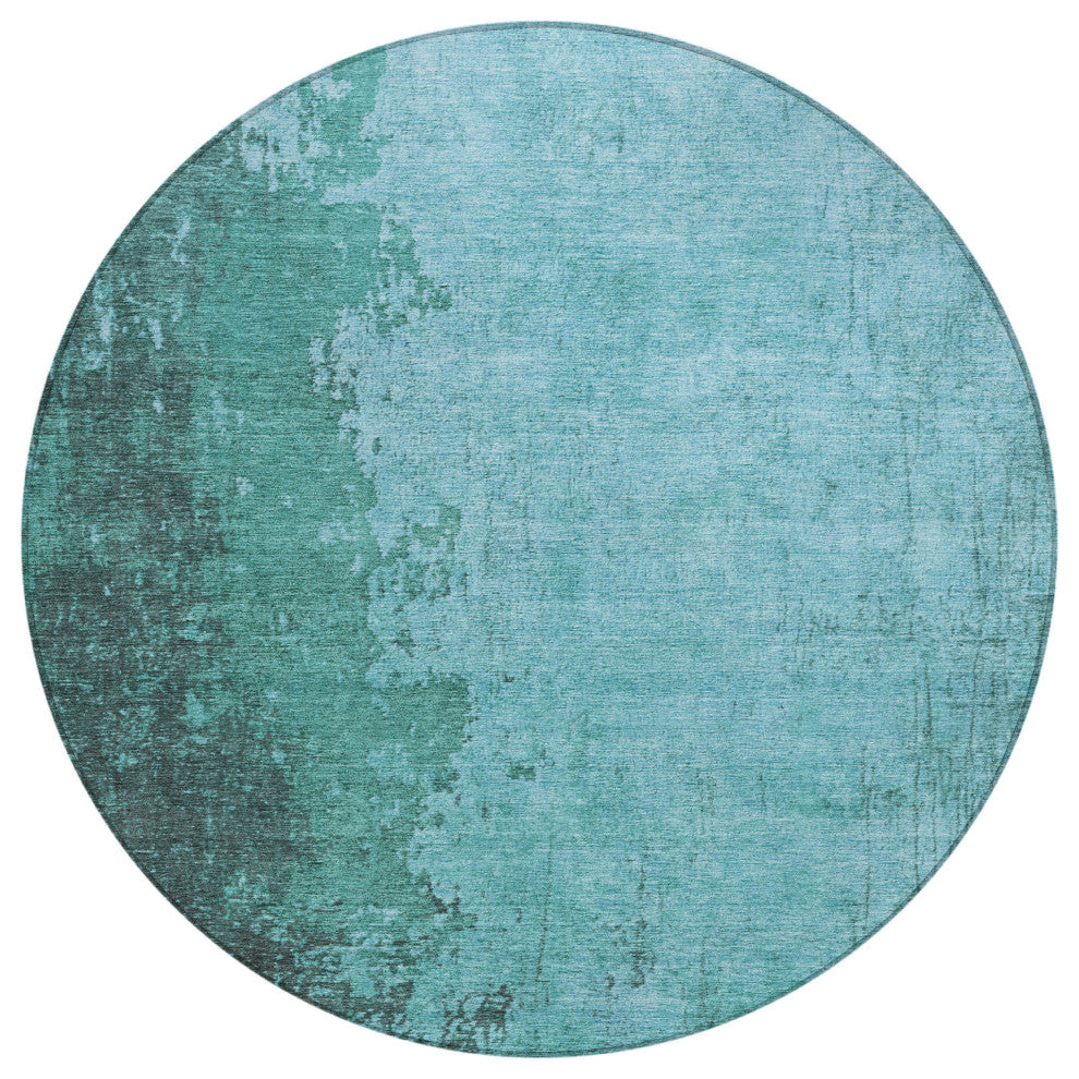 Machine Washable Indoor/Outdoor Chantille ACN1904 Teal 8' x 8' Round Rug