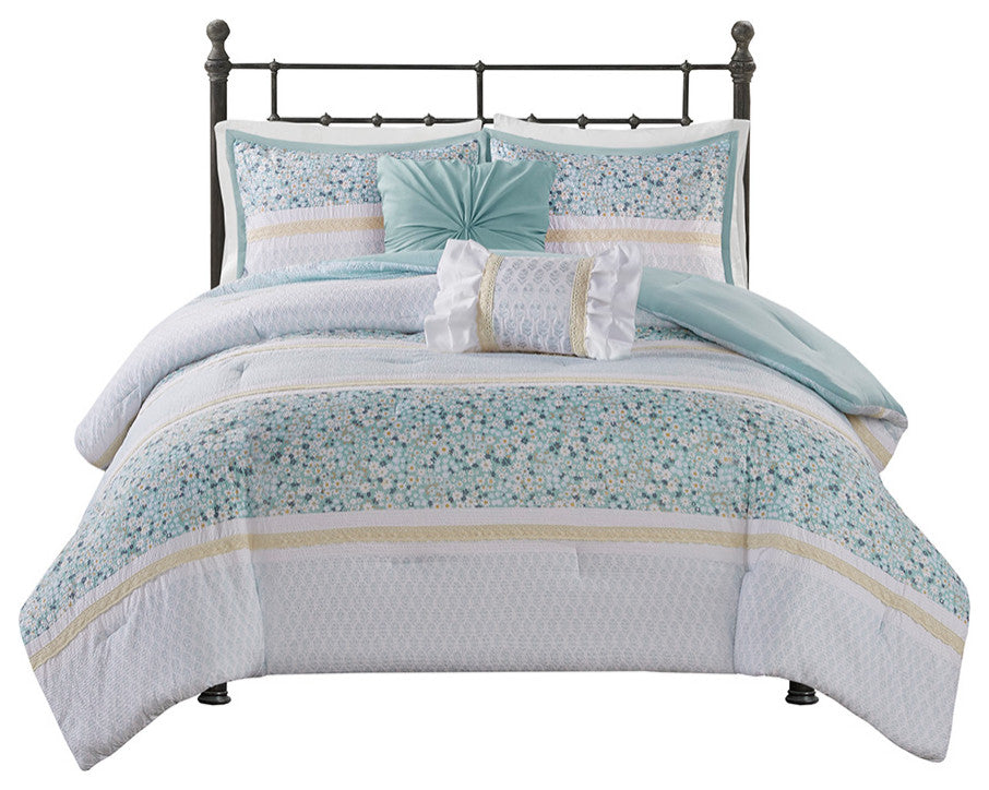 Madison Park Caralie 5 Piece Seersucker Comforter Set With Throw Pillows
