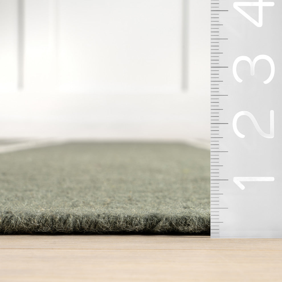 Elowen Double Striped Wool Area Rug, Sage Green 5'x8'