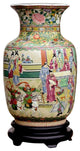Chinese Rose Canton Porcelain Vase With Stand 14"