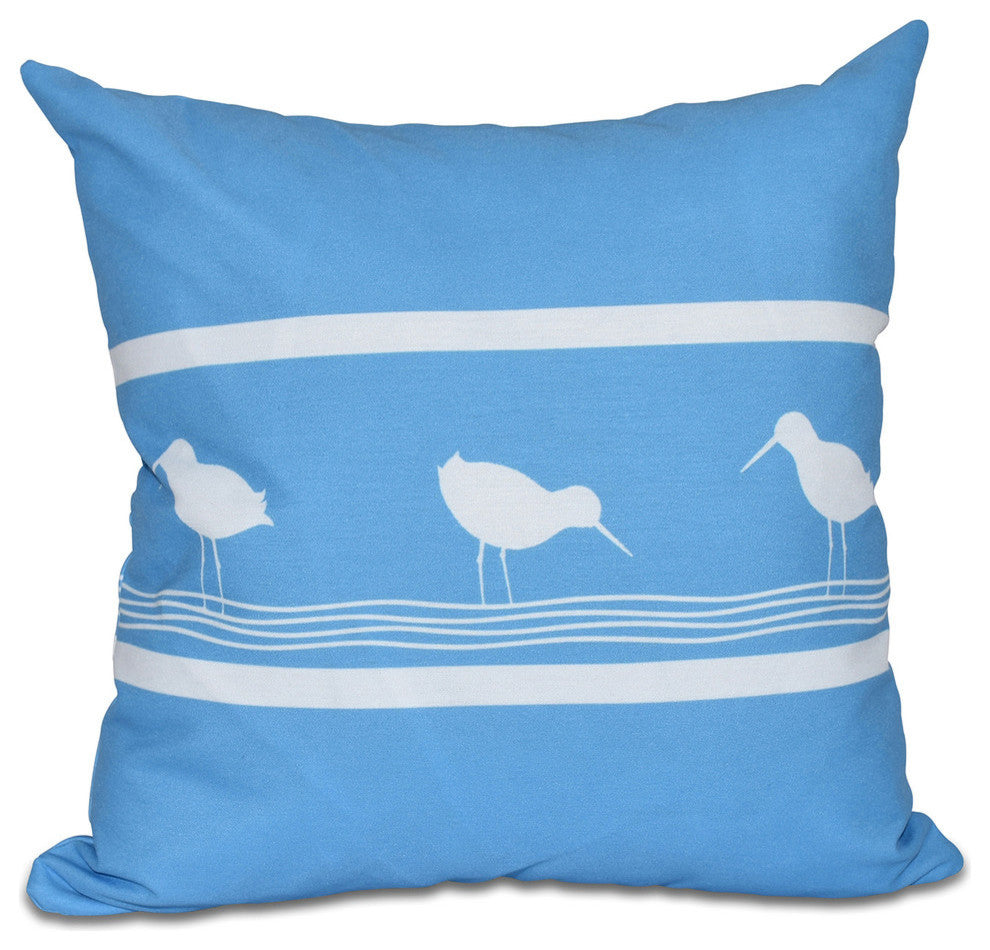 Birdwalk, Animal Print Pillow, Blue, 20"x20"