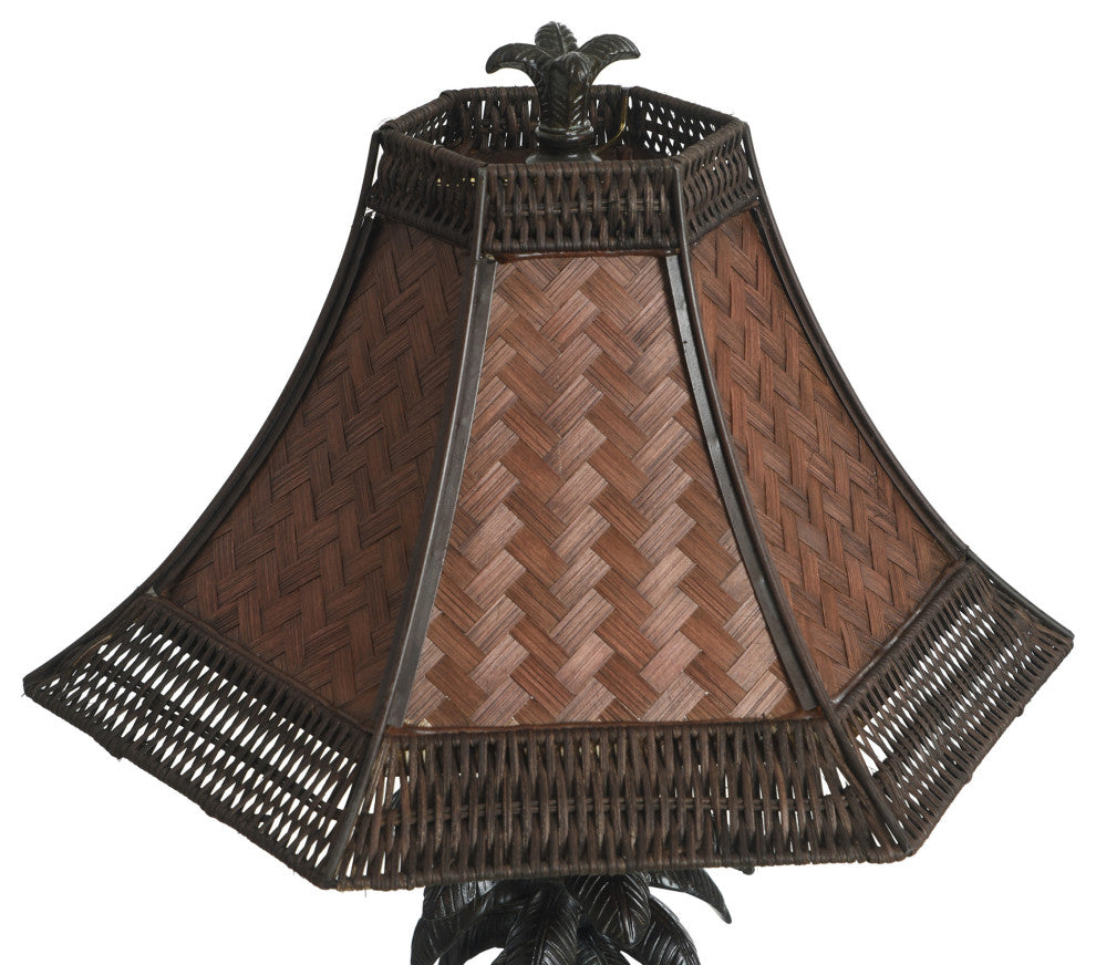 French Verdi Table Lamp-Dark Brown Finish-Brown Woven Rattan Shade