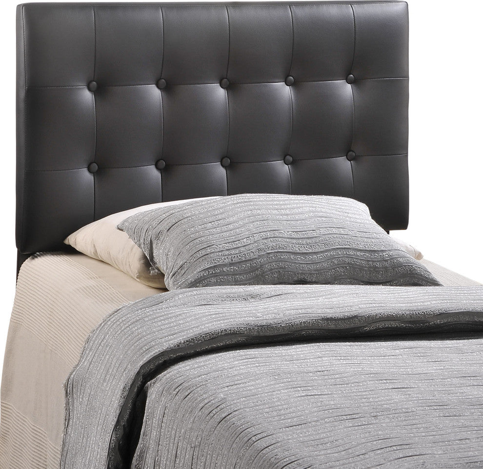 Modern Contemporary Twin Size Vinyl Headboard, Black Faux Leather