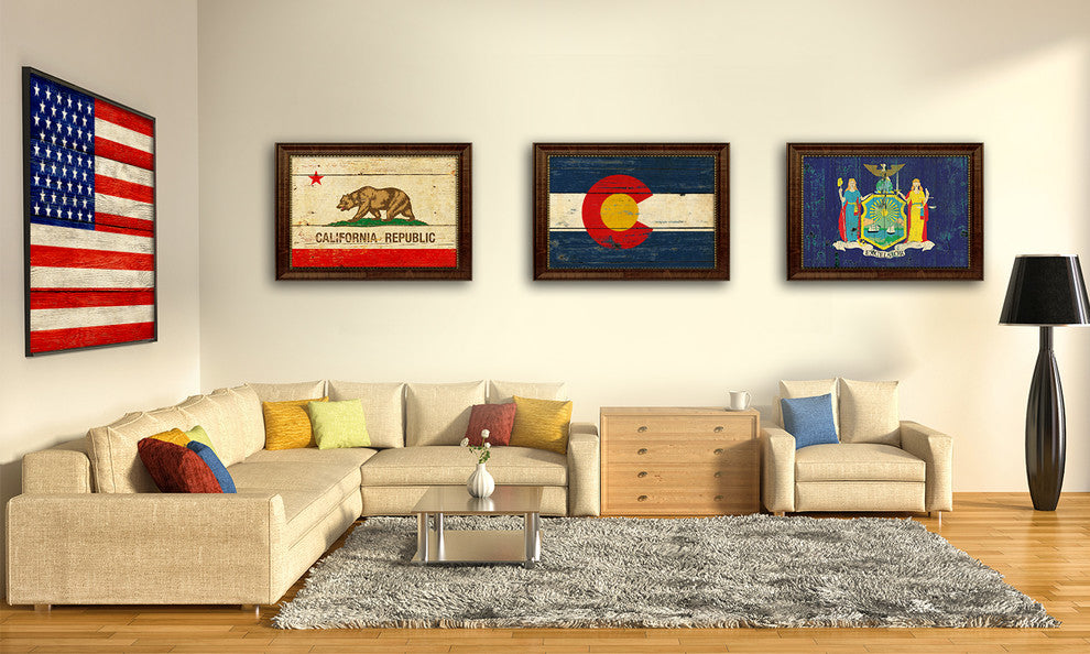 Arizona State Vintage Flag Print With Brown Gold Frame, 23"X33"