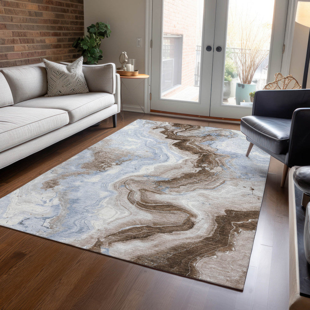 Machine Washable Indoor/Outdoor Chantille ACN1862 Taupe 3' x 5' Rug