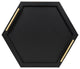 Halsey Hexagon Decorative Wood Tray With Polished Metal Handles, Black