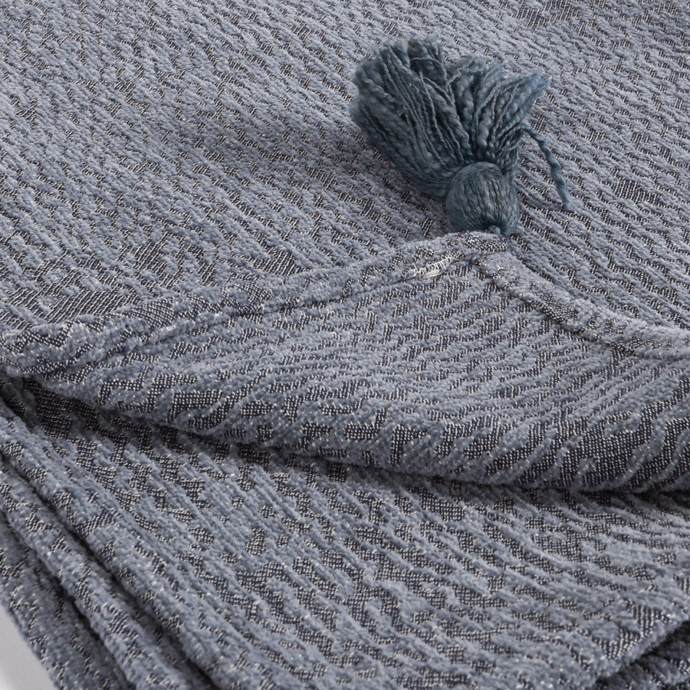 Misty 100% Cotton 50"x70" Throw Blanket in Blue  by Kosas Home