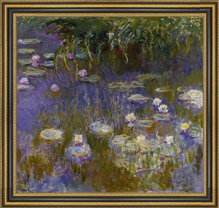 Claude Oscar Monet Water Lilies Framed Premium Canvas Print, 16"x16"