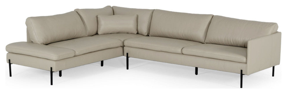 Divani Casa Sherry Modern Grey Leather Sectional Sofa, Left Facing Chaise