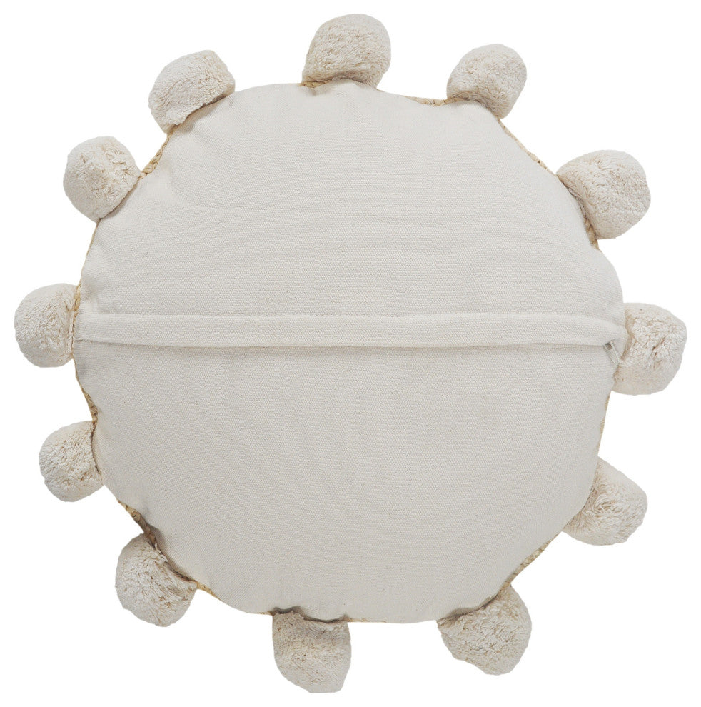 Ox Bay Handwoven Round Tan Solid Organic Jute Pillow Cover, 20"x20"