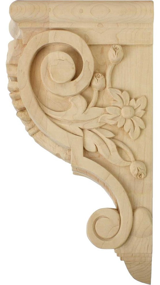 6 1/4"W x 7 5/8"D x 14 1/8"H Large Floral Corbel, Lindenwood
