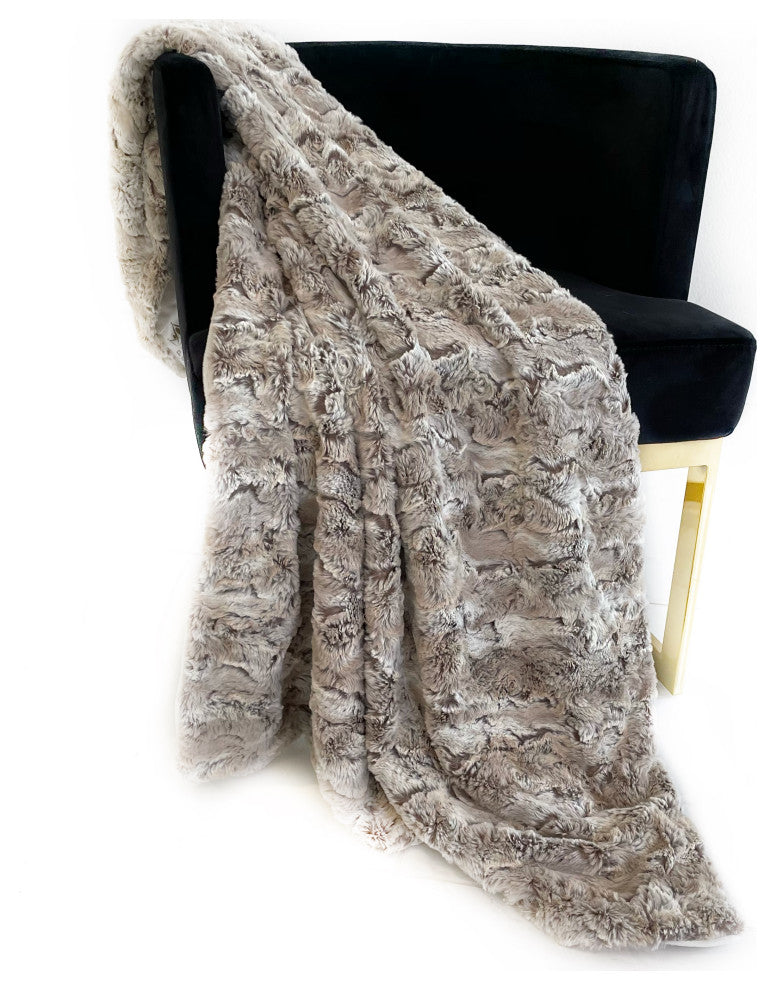 Light Brown Wild Rabbit Faux Fur Luxury Throw Blanket, Blanket 80Lx90W Twin XL