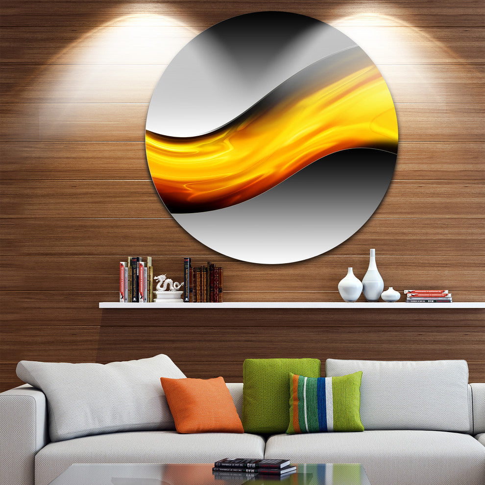 Wave Of Golden Lava, Abstract Digital Art Disc Metal Wall Art, 23"