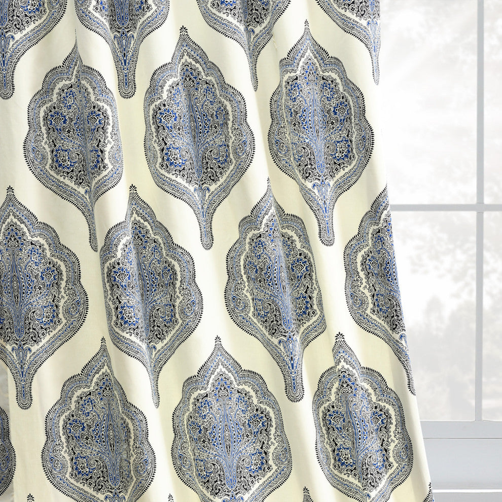 Arabesque Blue Printed Cotton Twill Curtain Single Panel, 50"x84"