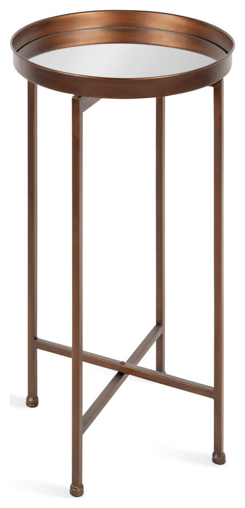 Celia Round Metal Foldable Tray Accent Table, Bronze 14x14x25.75