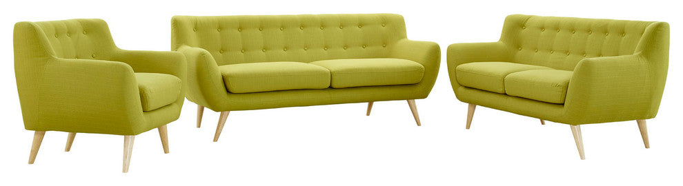 Modern Urban Contemporary Living Room 3-Piece Set, Green Fabric