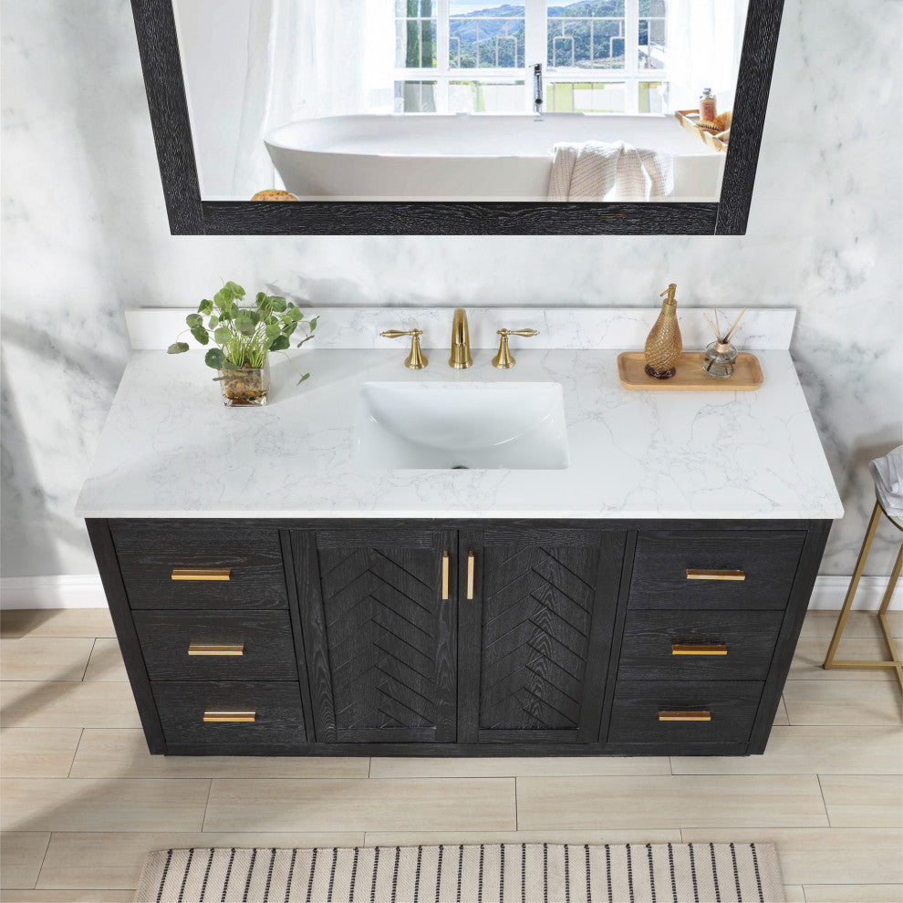 Altair Gazsi Black Oak Bathroom Vanity Set, 60s", Without Mirror