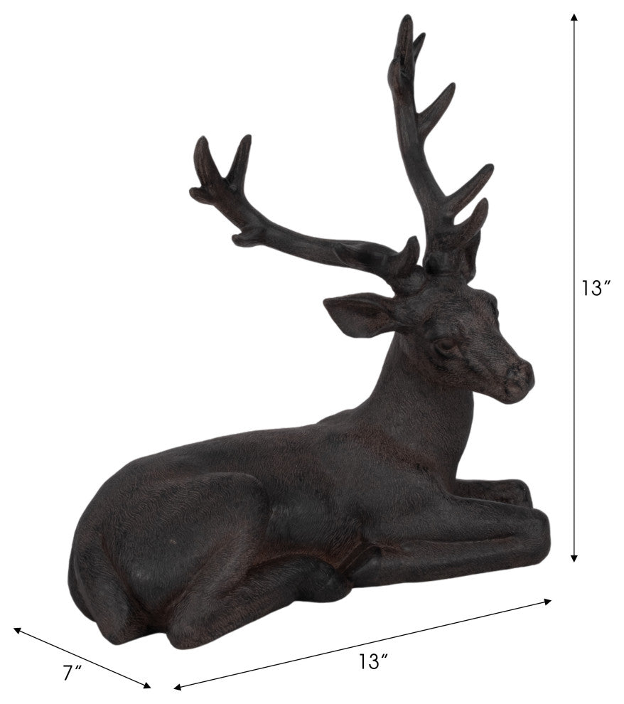 Sagebrook Home Brown Resin Deer, Sitting Sculpture Figurine