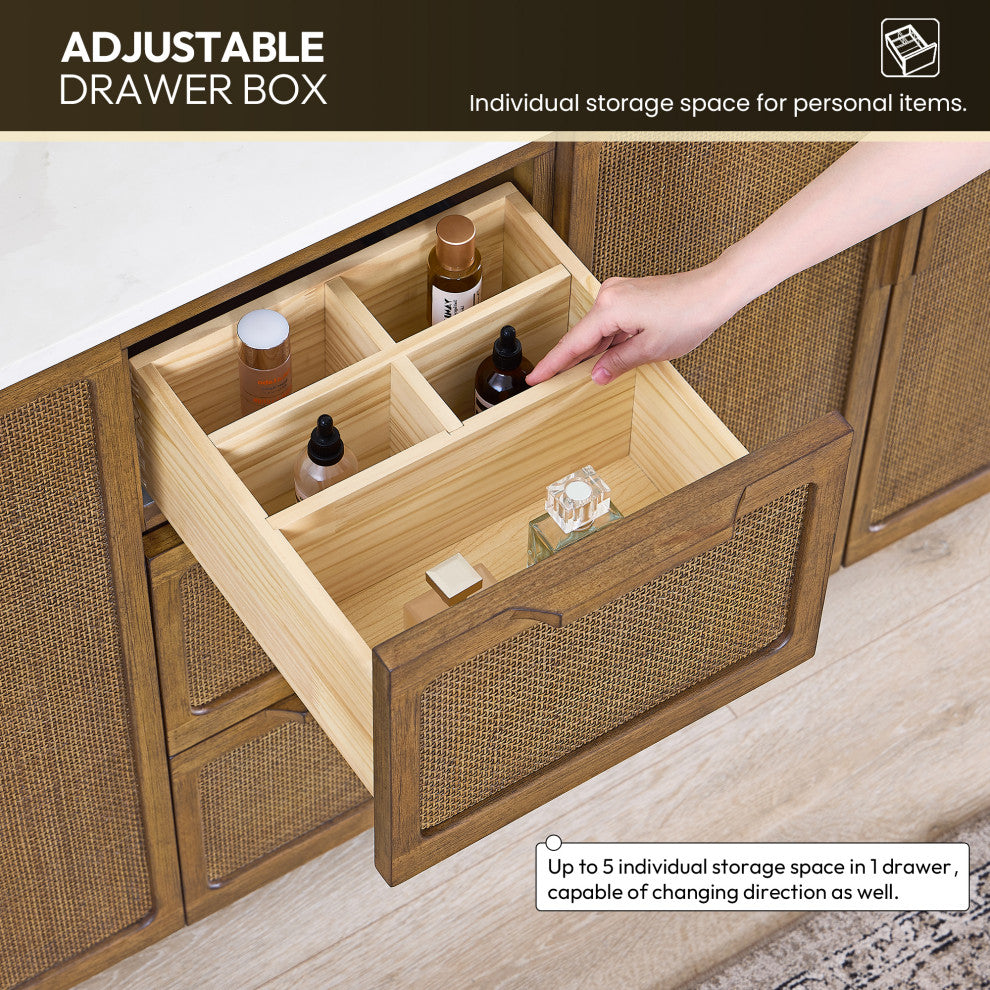 Busan Bath Vanity, Quartz Top No Mirror, Oak Classic Brown, 48", Single Vanity