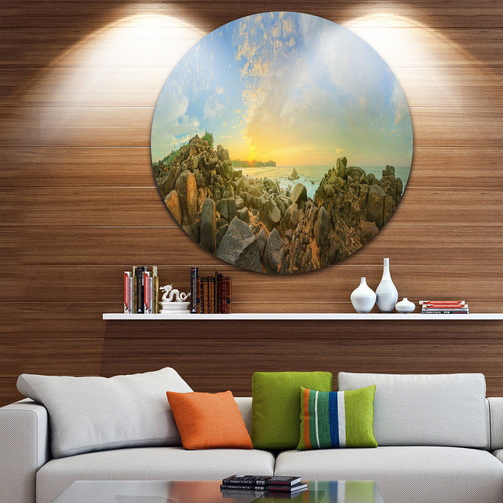 Sri Lanka Romantic Beach Panorama, Seascape Round Metal Wall Art, 23"