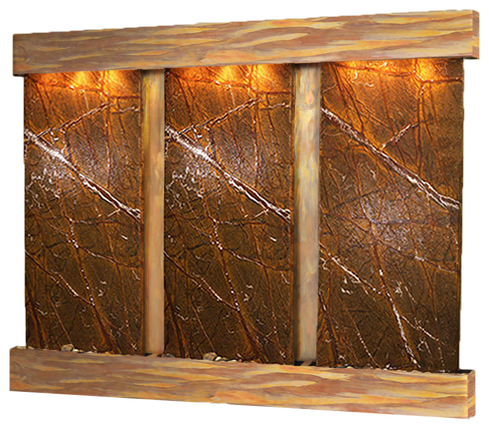 Deep Creek Falls Fountain, Brown Marble, Rustic Copper, Square
